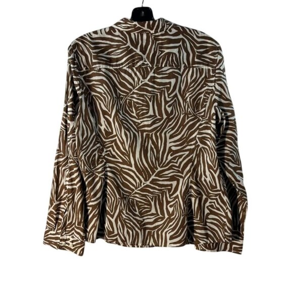 Jones New York Sport Brown & White Zebra Print Button-Up Long Sleeve Shirt - Picture 11 of 13